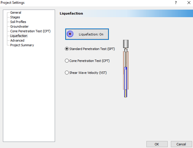 Project Settings dialog - Liquefaction tab